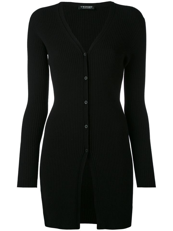 Twin-set - Long Ribbed Cardigan - Women - Polyester/viscose - L, Black, Polyester/viscose
