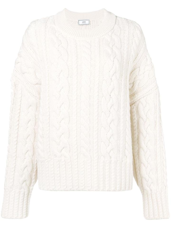Ami Alexandre Mattiussi Crewneck Cable Knit Oversize Sweater -