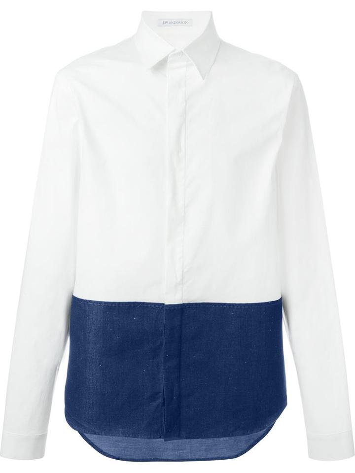 J.w. Anderson Denim Hem Shirt, Men's, Size: 44, White, Cotton/polyurethane