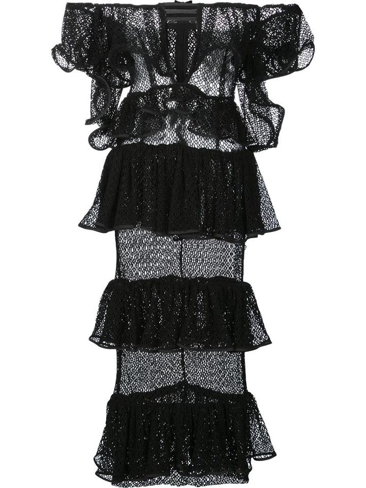 Maki Oh Tiered Crochet Ruffle Dress, Women's, Size: 8, Black, Cotton