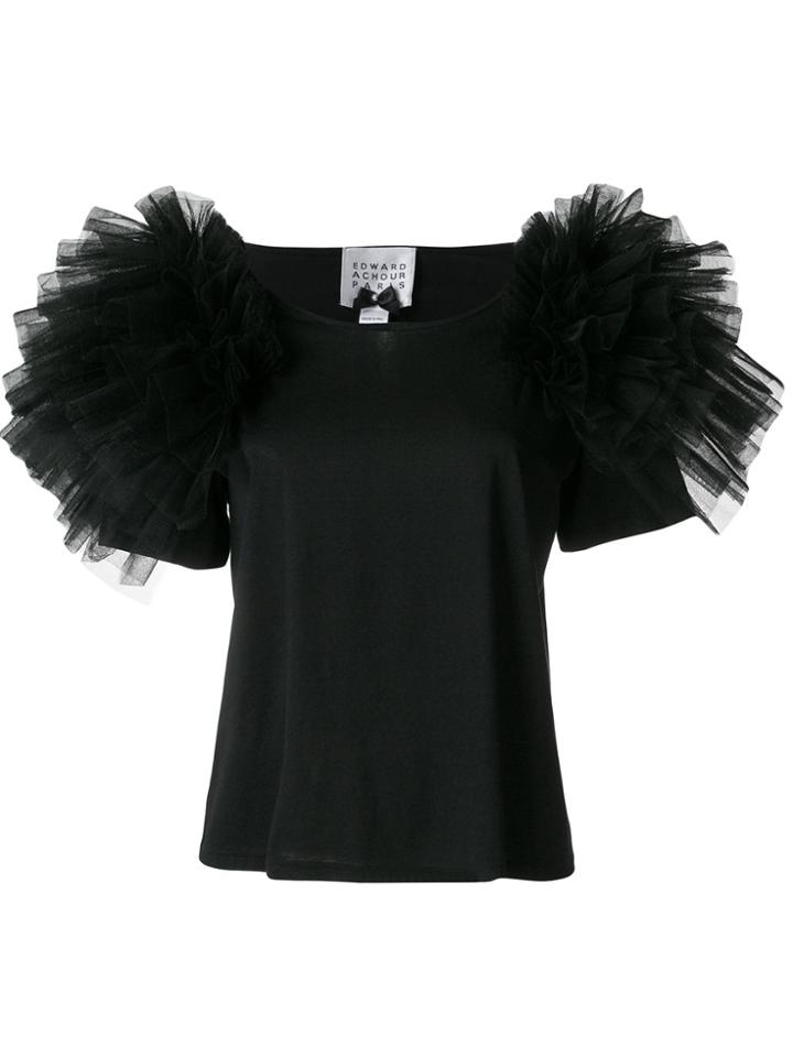 Edward Achour Paris Embellished Shoulder T-shirt - Black