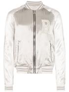 Balmain Logo Embroidered Bomber Jacket - Silver