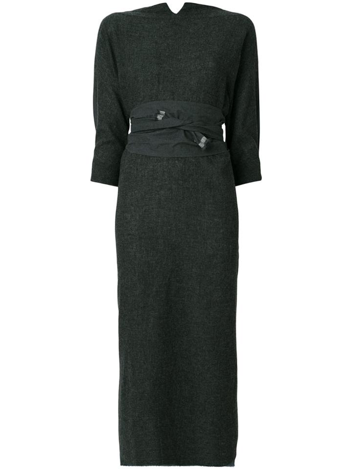 Daniela Gregis Tie Waist Raw Edge Dress - Grey