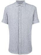 Brunello Cucinelli Striped Shortsleeved Shirt, Men's, Size: Small, Grey, Linen/flax/spandex/elastane