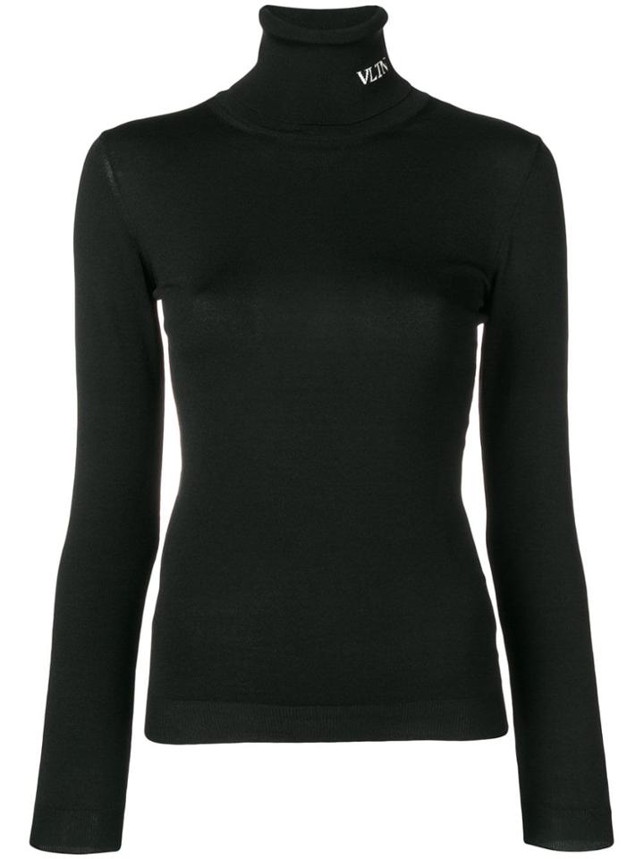 Valentino Vltn Intarsia Turtleneck Sweater - Black