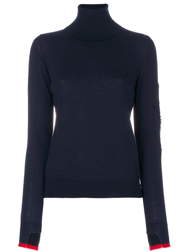 Barrie Contrast Colour Roll-neck Sweater - Blue