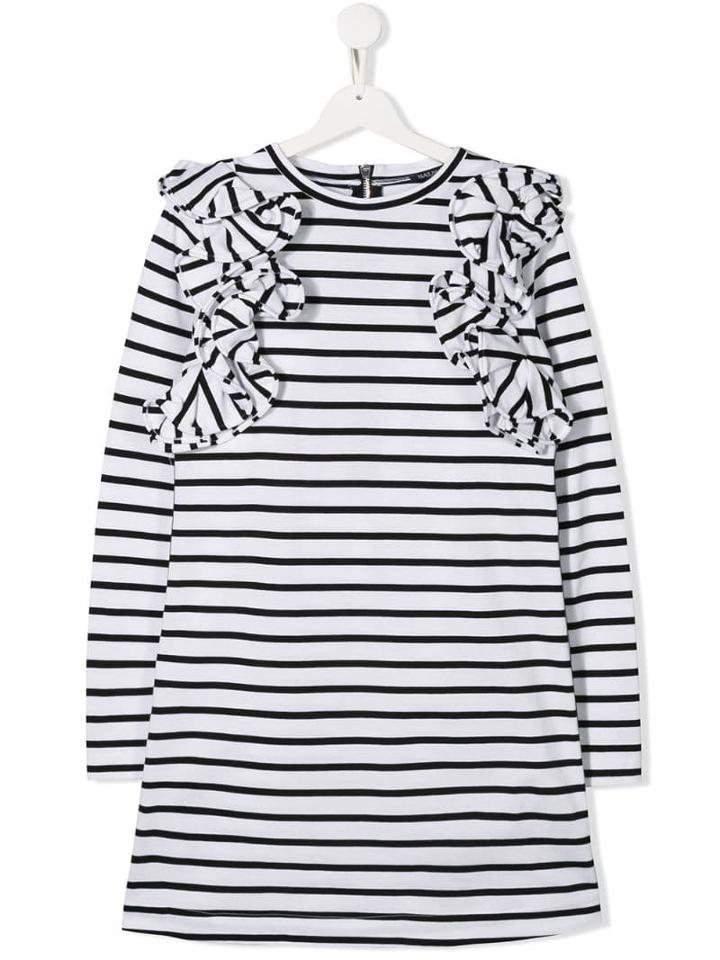 Balmain Kids Striped Dress - White