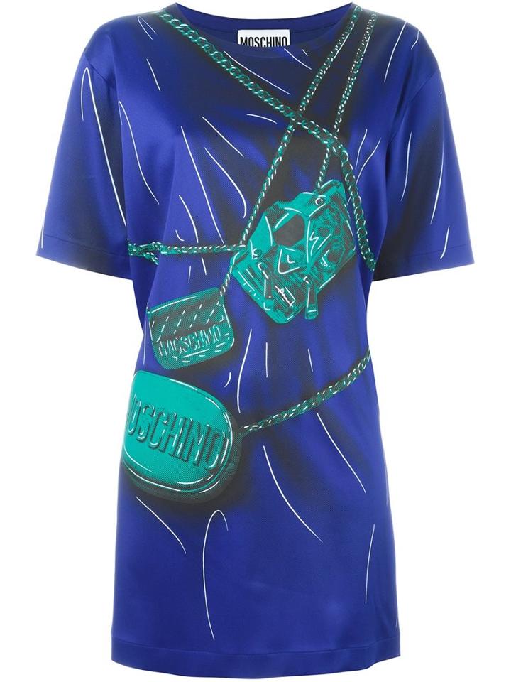 Moschino Trompe-l'ail Mini Bag Dress, Women's, Size: 36, Blue, Rayon/acetate/other Fibers