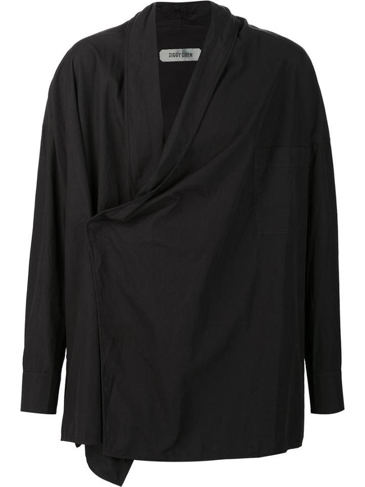 Ziggy Chen Wrap Front Shirt, Men's, Size: 46, Black, Cotton