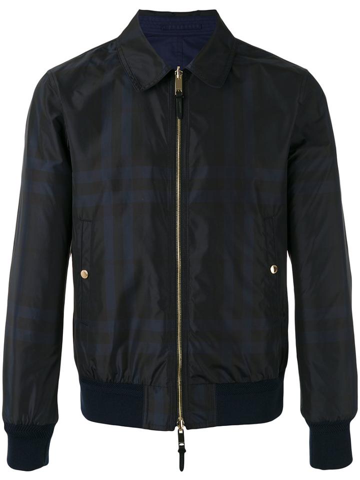 Burberry Plaid Bomber Jacket, Men's, Size: 52, Blue, Polyester/polyamide/cotton
