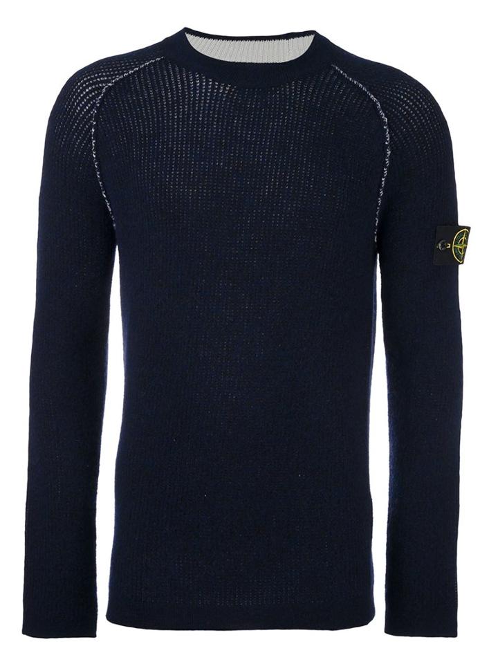 Stone Island Logo Patch Jumper, Men's, Size: Xxxl, Blue, Acrylic/polyamide/spandex/elastane/virgin Wool