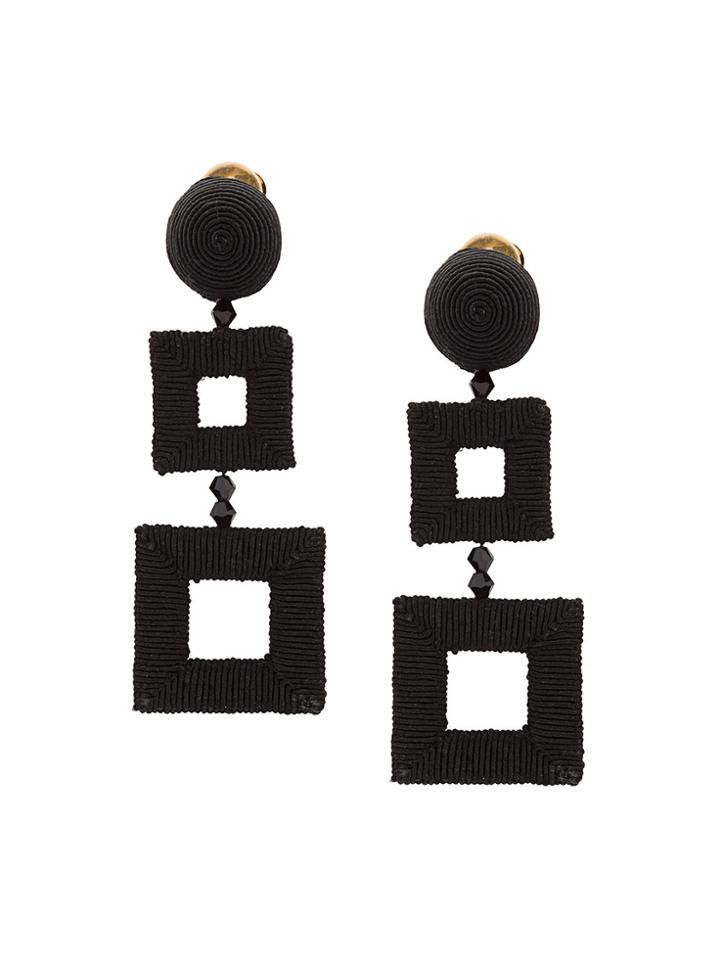 Oscar De La Renta Double Square Clip-on Earrings - Black