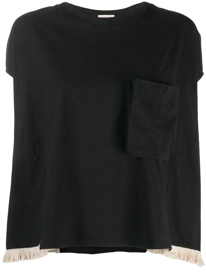Semicouture Wide Fit Fringed T-shirt - Black