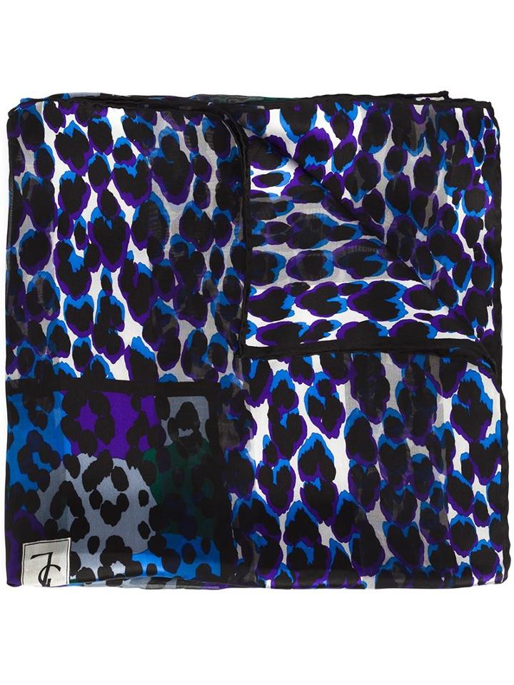 Saint Laurent Chiffon Leopard Print Scarf, Women's, Blue