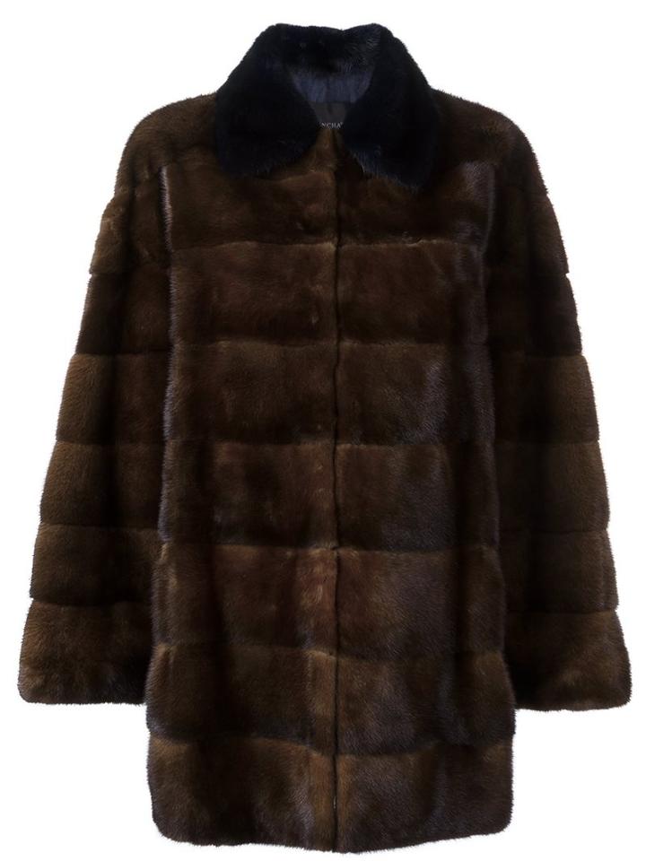 Blancha Buttoned Coat, Women's, Size: 46, Brown, Chamois Leather/mink Fur/viscose
