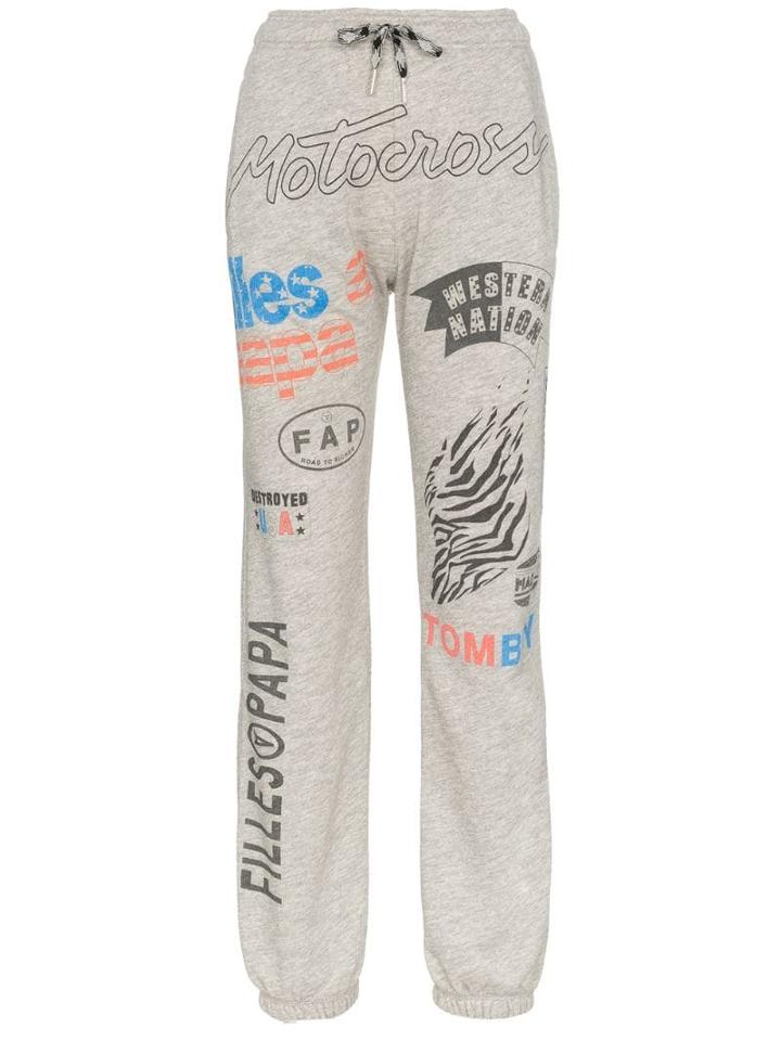 Filles A Papa Slogan Print Track Pants - Grey