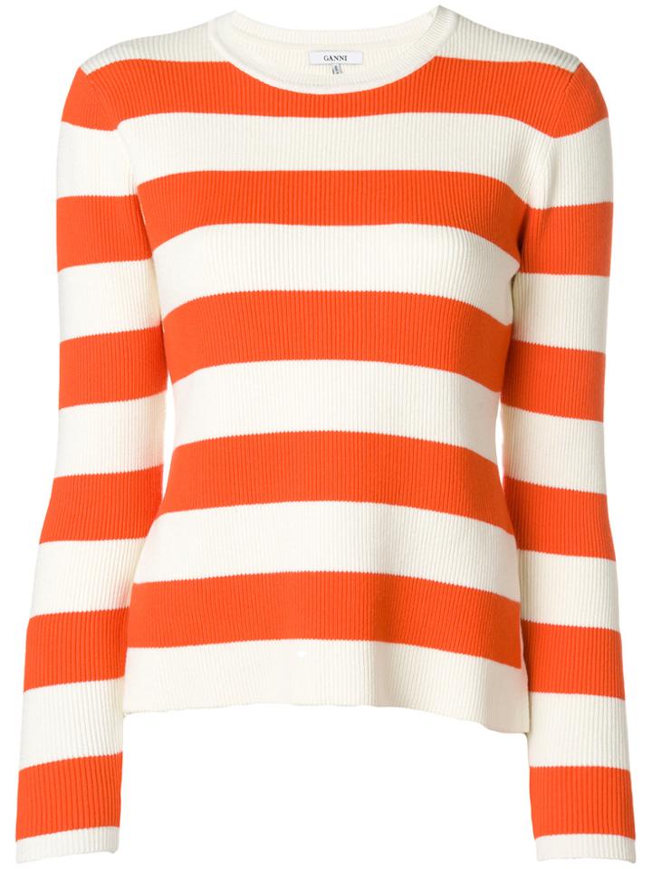 Ganni Striped Round Neck Sweater - Yellow & Orange