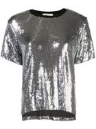 Nicole Miller Sequined Short-sleeve Top - Silver