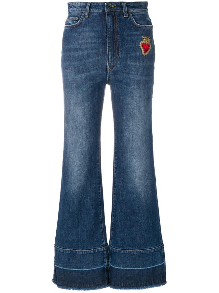 Dolce & Gabbana Flared Jeans With Sacred Heart Appliqué - Blue