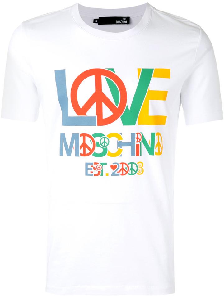 Love Moschino - Peace Logo T-shirt - Men - Cotton/spandex/elastane - M, White, Cotton/spandex/elastane