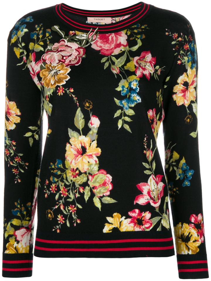 Twin-set Floral Crew Neck Sweater - Black