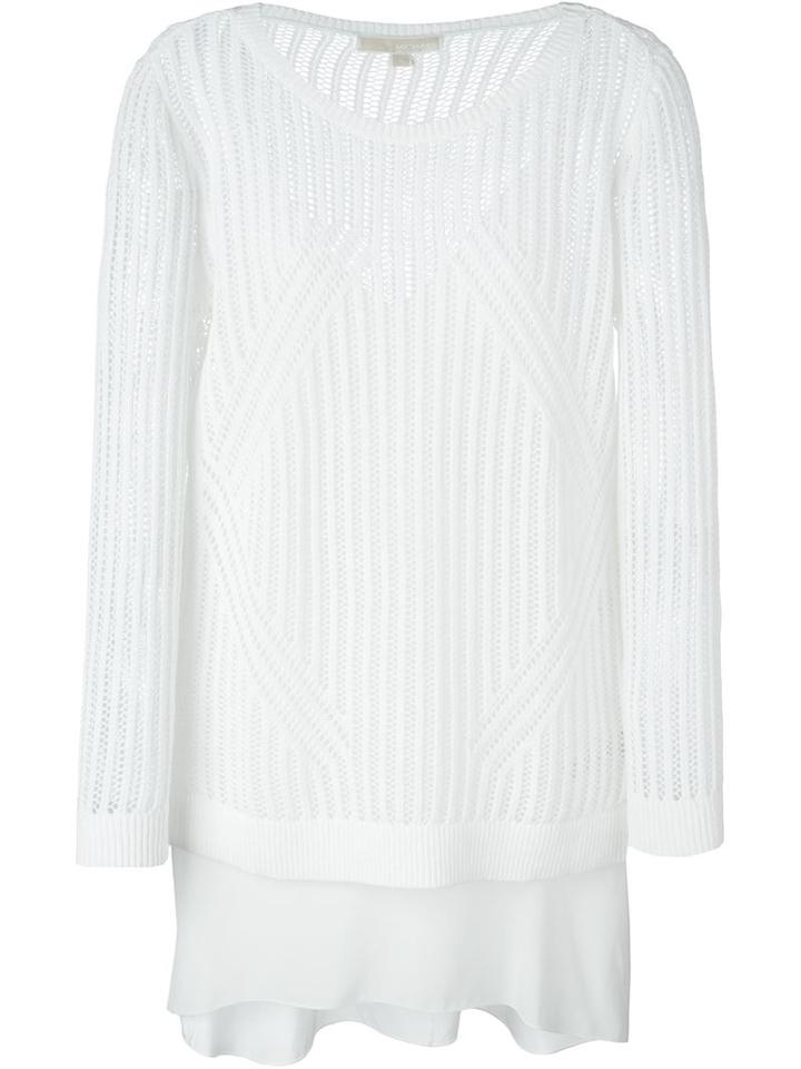 Michael Michael Kors Crochet Ribbed Long Fit Jumper, Women's, Size: Small, White, Linen/flax/cotton/silk