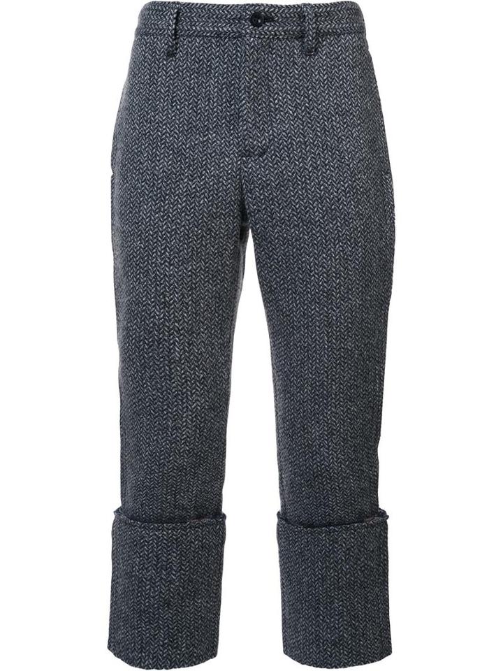 Sacai Cropped Herringbone Trousers, Men's, Size: 3, Grey, Nylon/wool