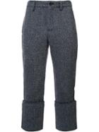 Sacai Cropped Herringbone Trousers, Men's, Size: 3, Grey, Nylon/wool