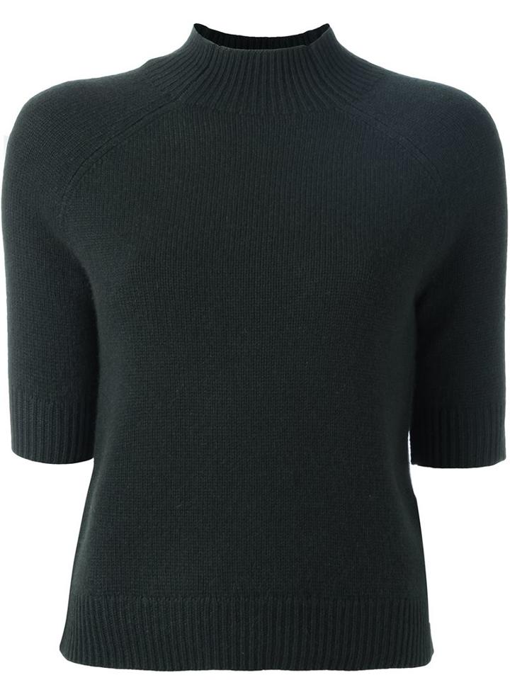 Theory High Neck Shortsleeved Pullover, Women's, Size: Large, Green, Cashmere