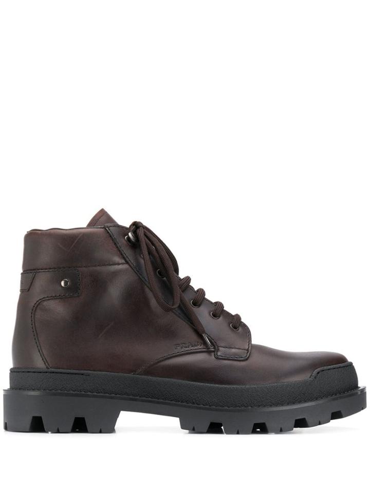 Prada Lace-up Ankle Length Boots - Brown