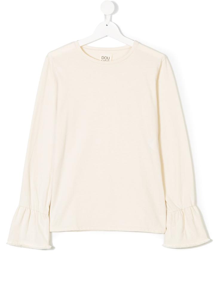 Douuod Kids Peplum Sleeves Top - Nude & Neutrals