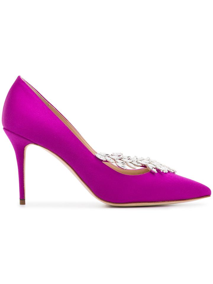 Manolo Blahnik Pink Nadira 90 Crystal Silk Satin Pumps - Pink & Purple