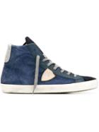 Philippe Model Logo Patch Hi-top Sneakers, Men's, Size: 45, Blue, Leather/rubber