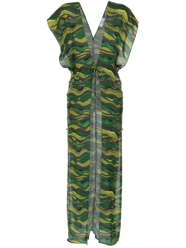 Amir Slama Side Slits Printed Kaftan - Green