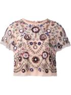 Needle & Thread Floral Embellished Cropped Blouse, Women's, Size: 4, Pink/purple, Polyester