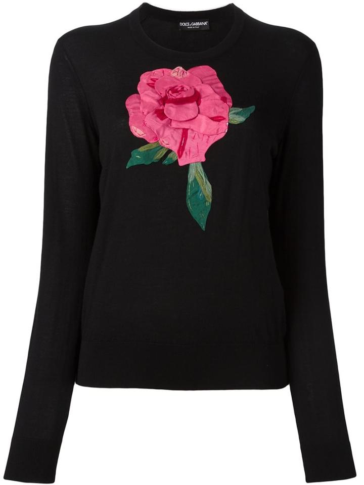 Dolce & Gabbana Rose Patch Jumper, Women's, Size: 40, Black, Silk/cashmere