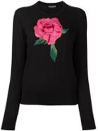 Dolce & Gabbana Rose Patch Jumper, Women's, Size: 40, Black, Silk/cashmere