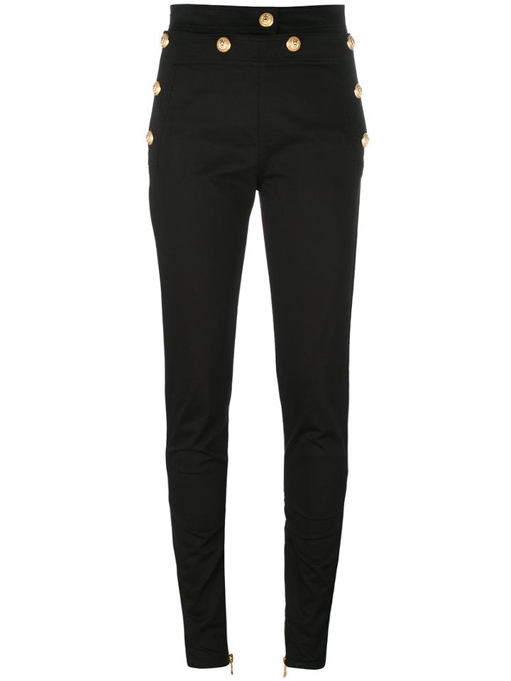 Balmain Slim Fit Trousers, Women's, Size: 38, Black, Cotton/polyurethane