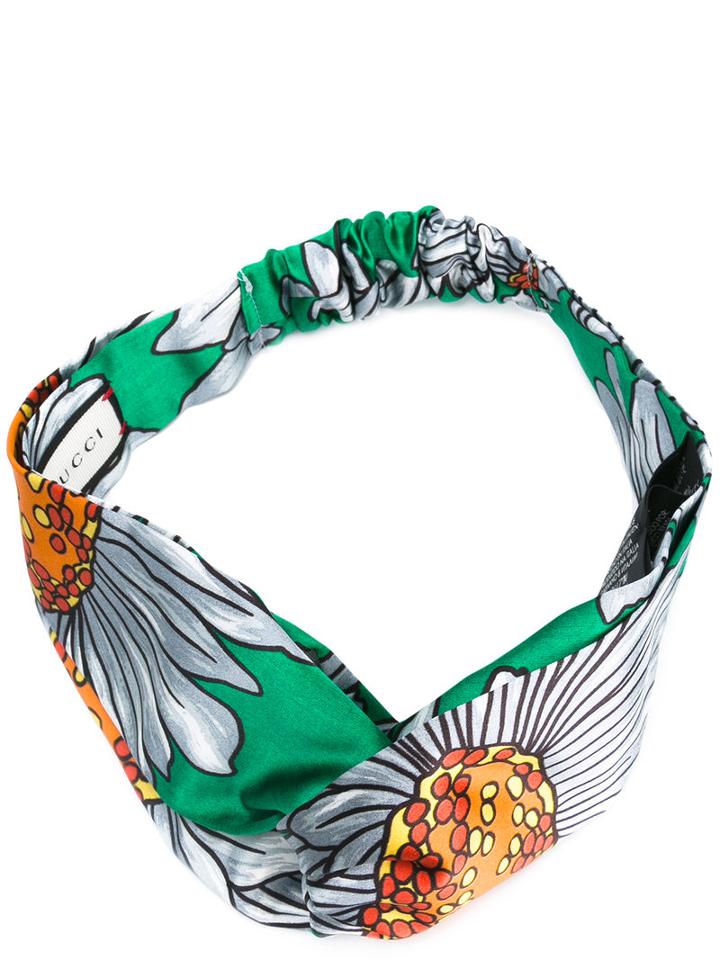 Gucci Gg Daisy Print Headband, Women's, Green, Silk