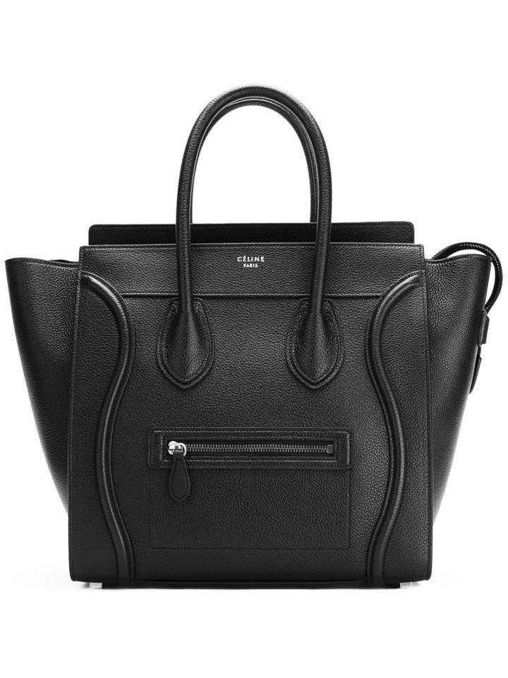 Céline Logo Print Tote Bag, Women's, Black, Calf Leather