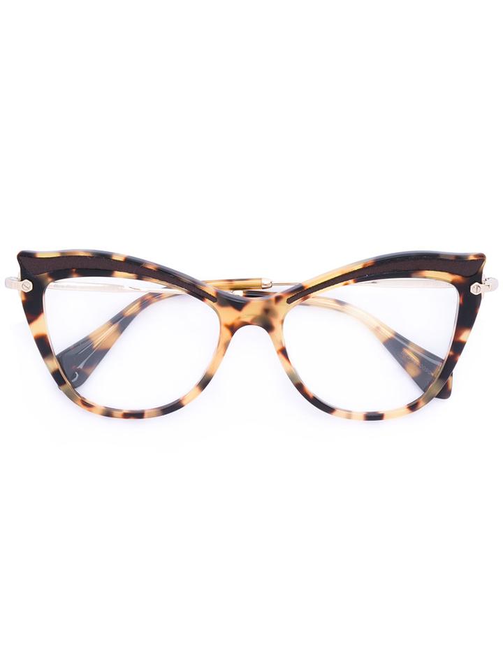 Miu Miu Eyewear - Tortoiseshell Cat Eye Frames - Women - Acetate/metal - 53, Brown, Acetate/metal