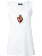 Dolce & Gabbana Crown Logo Vest, Women's, Size: 44, White, Cotton/plastic/glass/silk