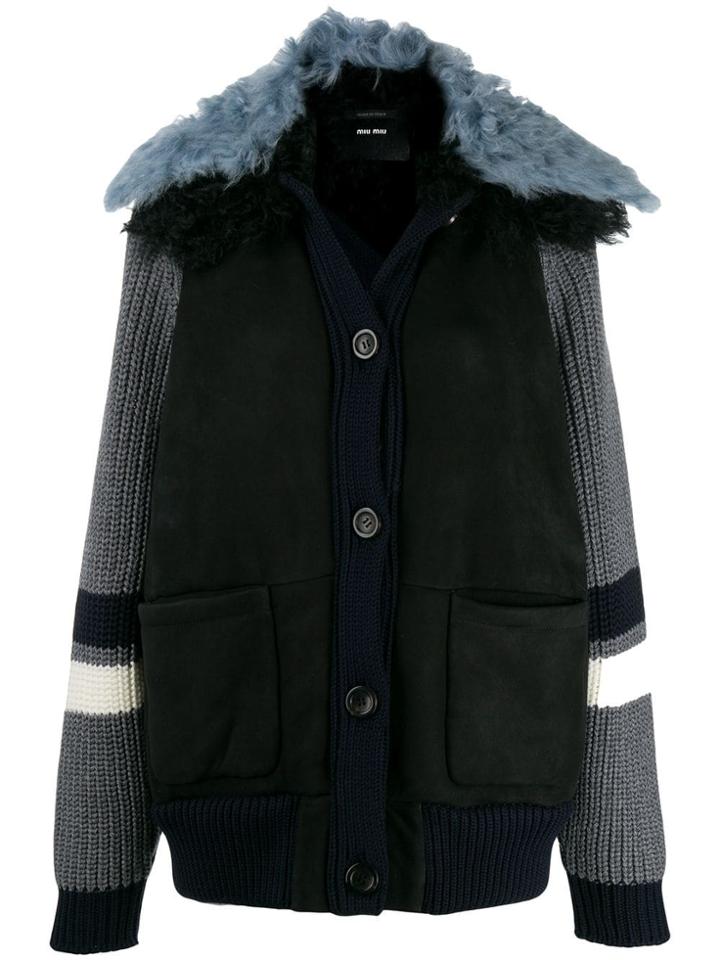 Miu Miu Knit Panel Coat - Blue
