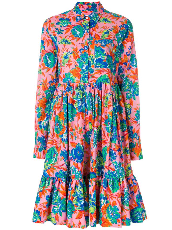 Msgm Floral Long Sleeve Dress - Multicolour