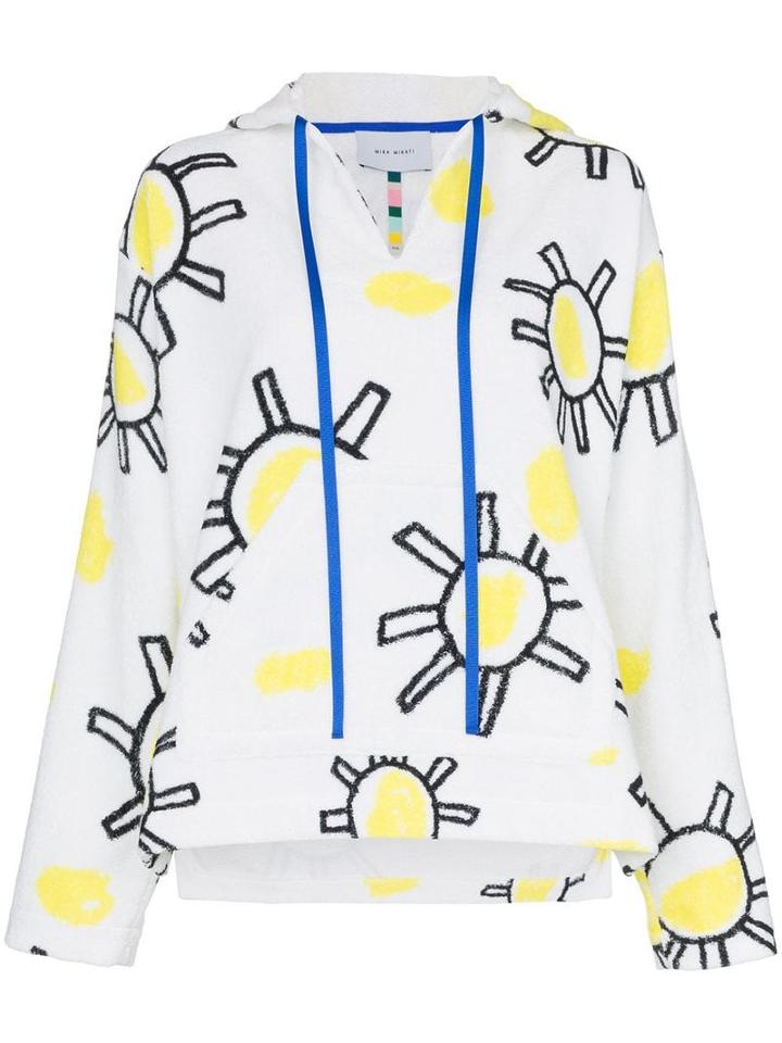 Mira Mikati V-neck Sunshine Print Cotton Hoodie - White