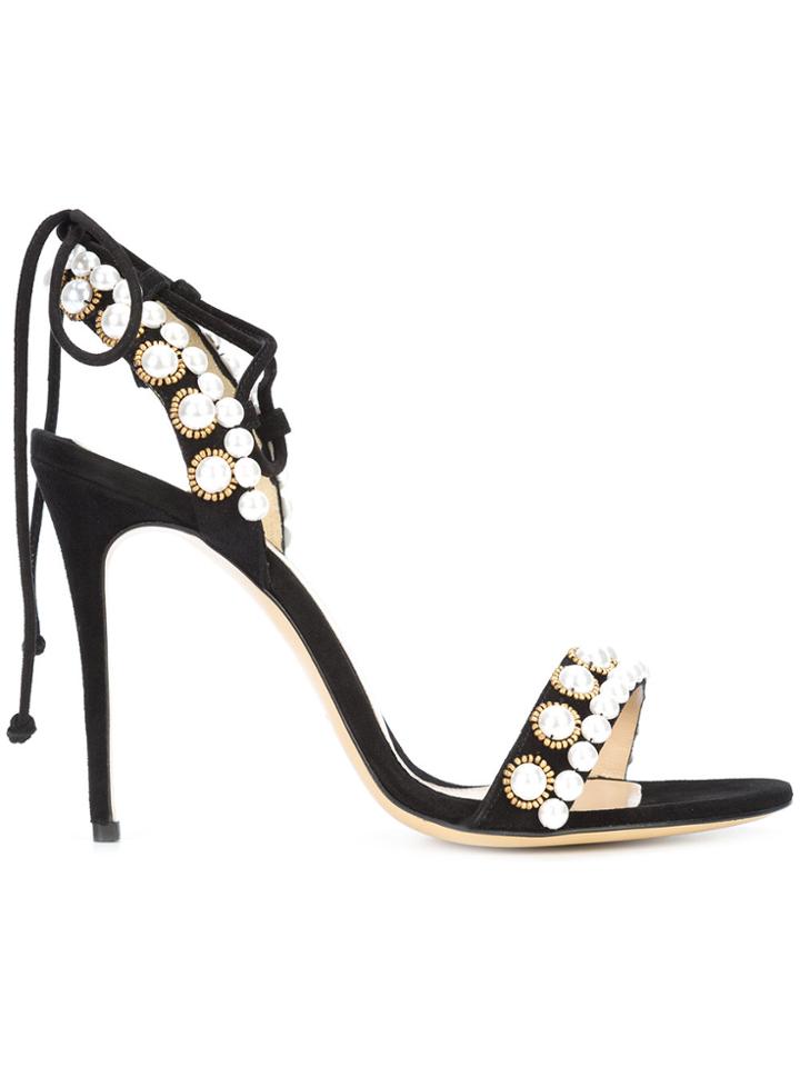 Monique Lhuillier Pearl Detail Stiletto Sandals - Black