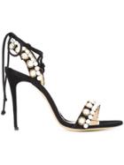 Monique Lhuillier Pearl Detail Stiletto Sandals - Black