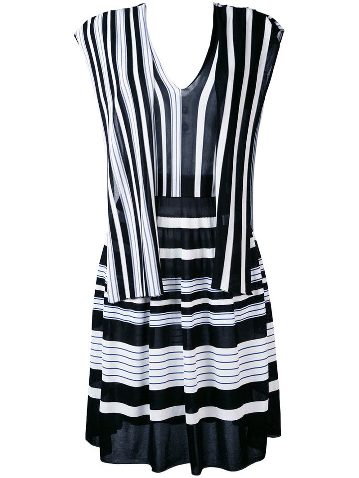 Msgm - V Neck Striped Dress - Women - Viscose - 38, Black, Viscose