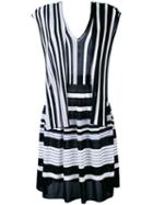 Msgm - V Neck Striped Dress - Women - Viscose - 38, Black, Viscose