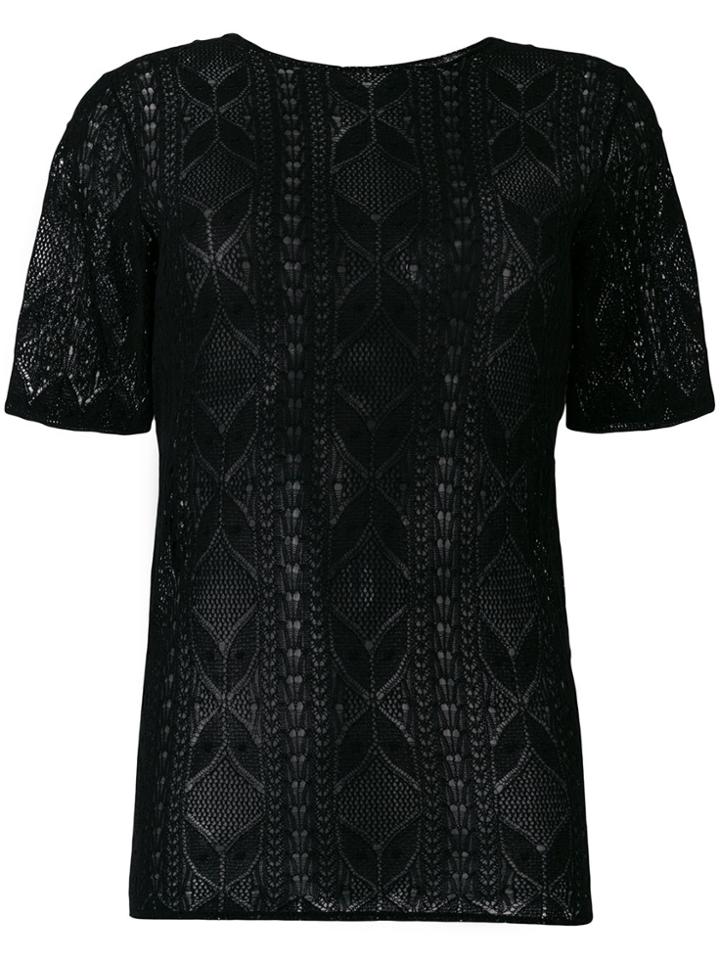 Saint Laurent Lace Short Sleeve Top - Black